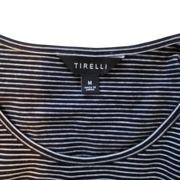 Tirelli Australia Dress Navy Striped Diagonal Seam, 3/4 sleeves, pockets, sz M - Picture 3 of 12